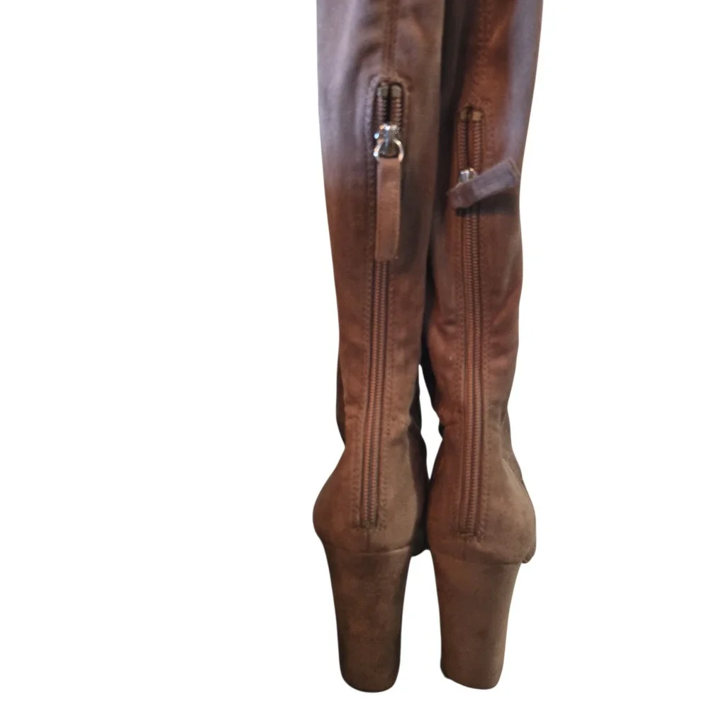 Steve Madden Emotions‎ Over the Knee Boots Size 9 Taupe Brown Chunk Heel Boots